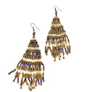 NWT - Charming Charlie - Seed Bead Chandelier Antiqued Gold Tone Earrings
